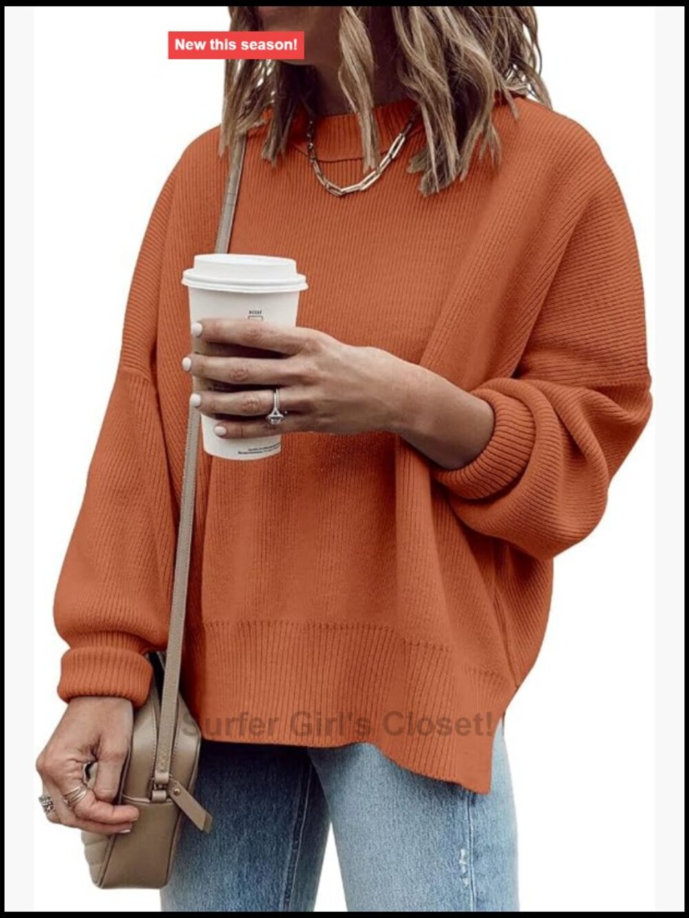 Women's Oversized Loose Fit Crew Neck Long Sleeve Ribbed Knit Pullover Tunic